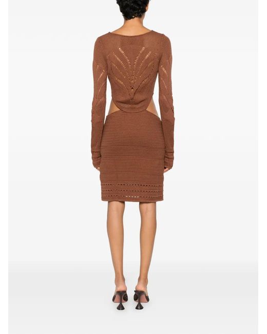 Just Cavalli Brown Cut-Out Crochet-Knit Mini Dress