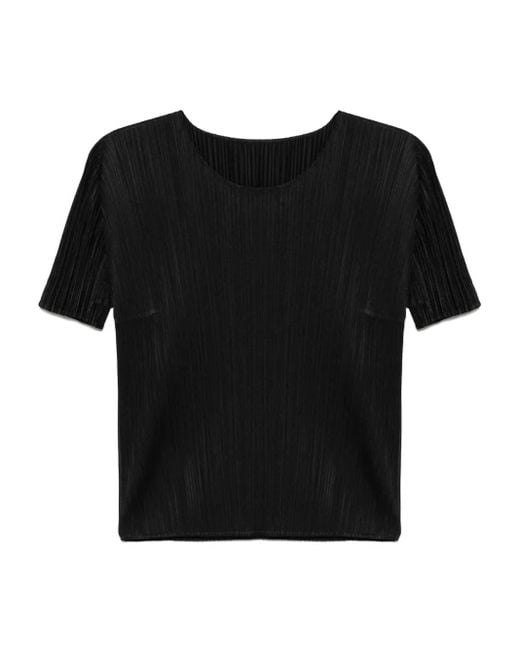 Pleats Please Issey Miyake Black Plissé-Effect T-Shirt