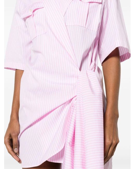MSGM Pink Striped Cotton Shirtdress