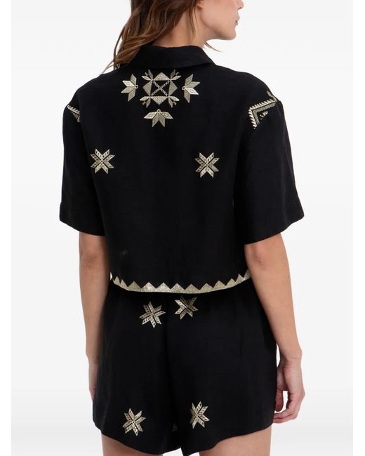 Greek Archaic Kori Black Embroidered-Detail Shorts