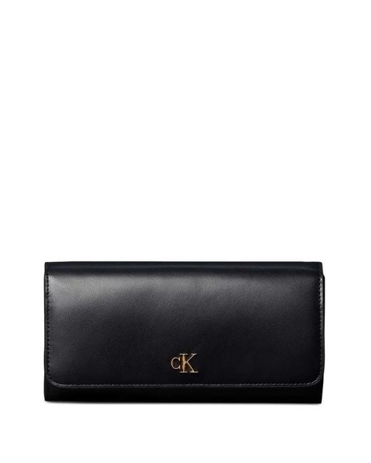 Calvin Klein Black Large Monogram Logo-Plaque Foldover Wallet