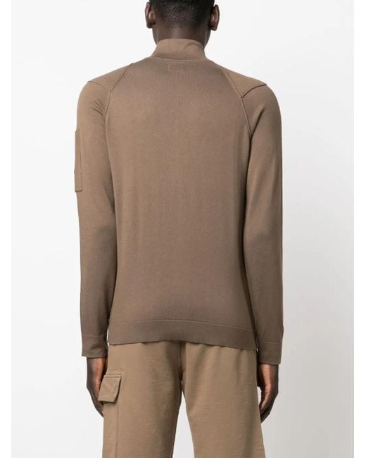 C P Company Brown Lens-Detail Zipped Cotton Cardigan for men