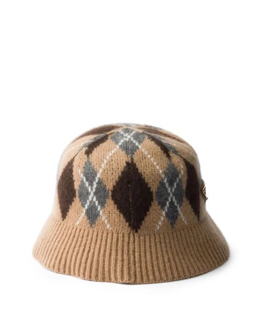 Prada Brown Argyle-Knit Bucket Hat