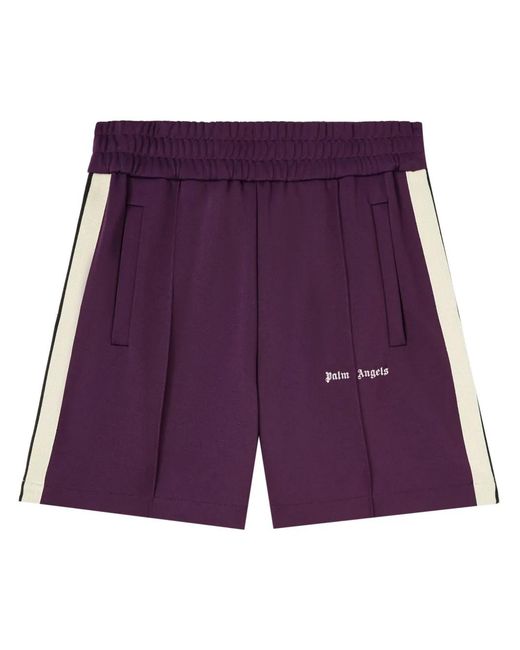Palm Angels Purple "Contrast Band Track Bermuda Shorts With for men