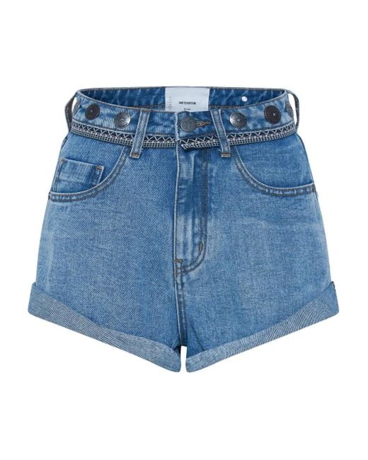 One Teaspoon Blue Bandits Marbled-Denim Shorts