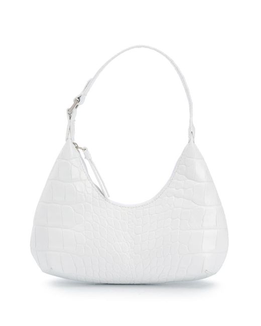 By Far White Baby Amber Croco Embossed Shoulder Bag