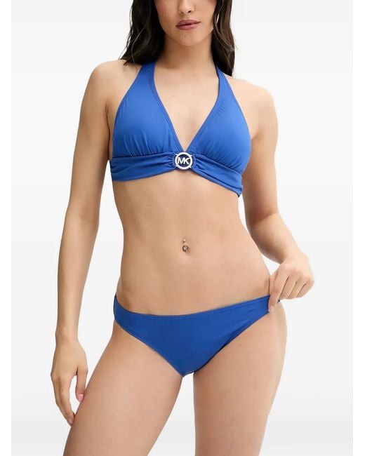 MICHAEL Michael Kors Blue Logo-Plaque Bikini