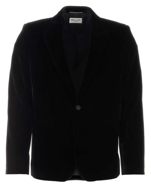 Saint Laurent Black Single-Breasted Velvet Blazer for men
