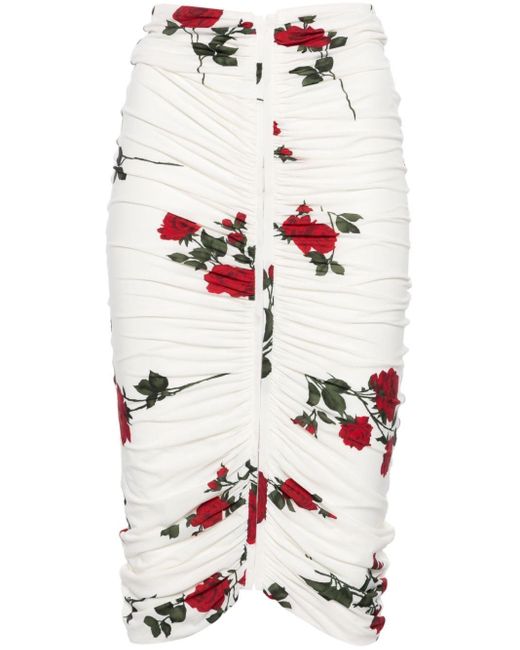 Jupe mi-longue à roses imprimées Magda Butrym en coloris White