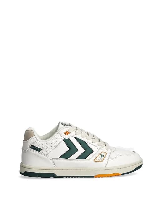 Hummel White Chevron Perforated Sneakers for men