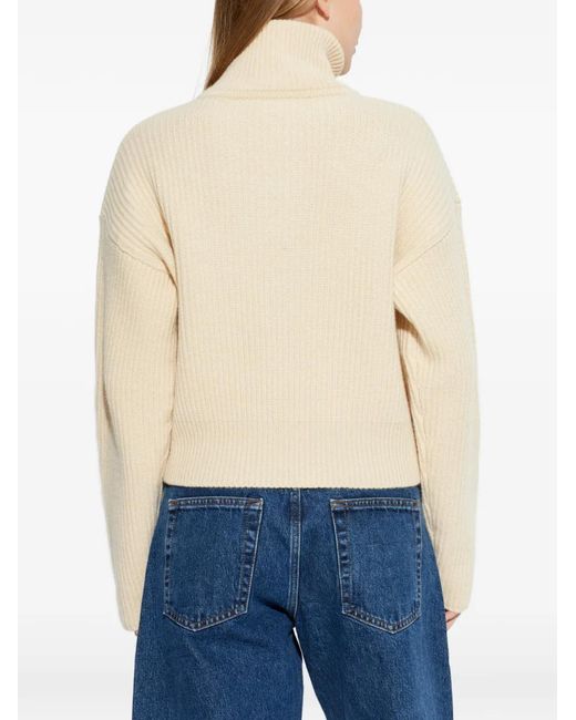 A.P.C. White Zip Funnel-Neck Sweater