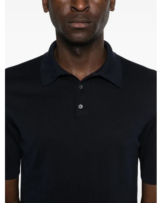 Fedeli Black Polo À Col Boutonné for men