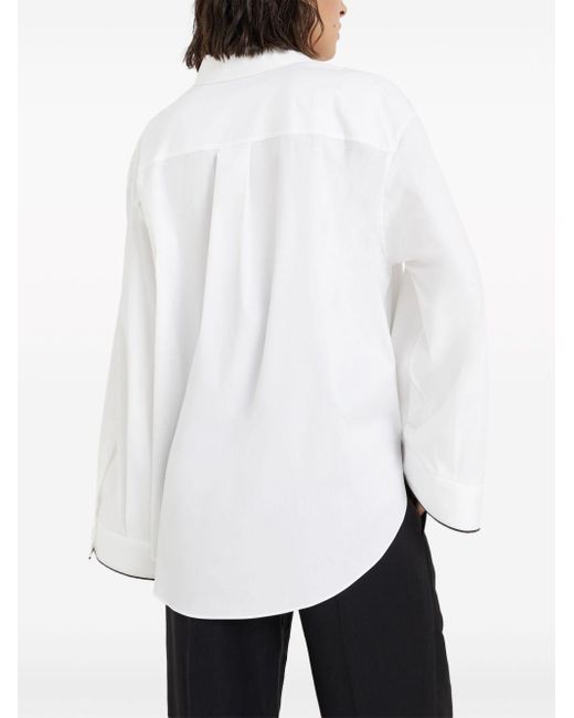 Brunello Cucinelli White Poloshirt mit Kontrastborten