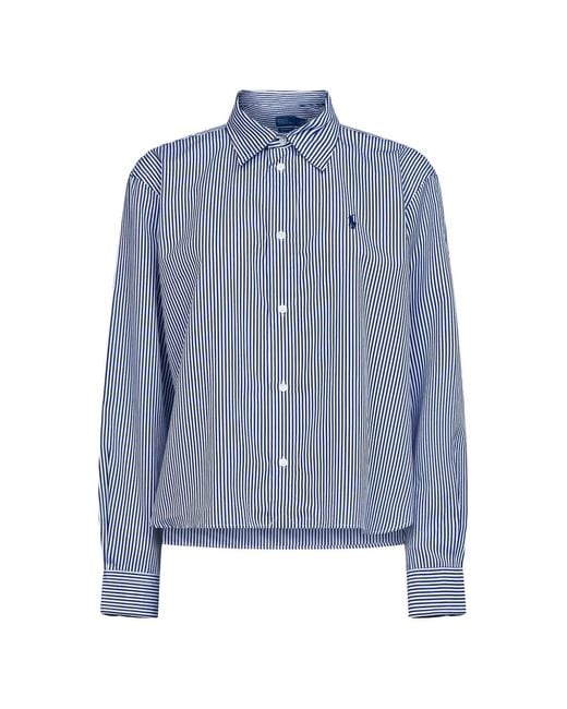 Polo Ralph Lauren Blue Stripe-Pattern Cropped Shirt