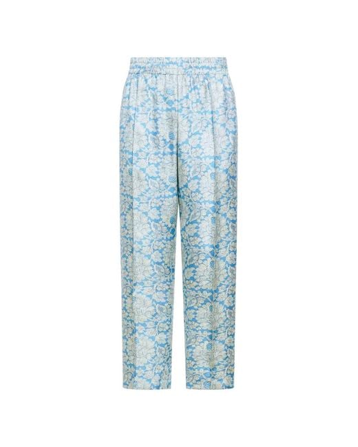 Pierre Louis Mascia Blue Floral Jacquard Trousers
