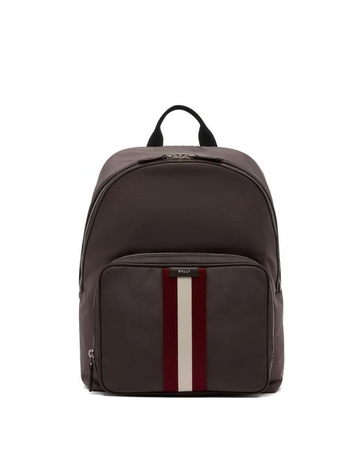 Bally Brown Code Stripe-Detail Backpack for men