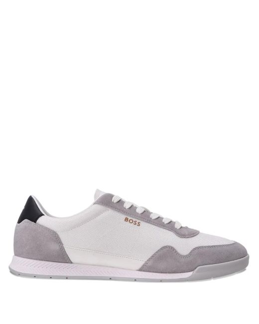 Boss White Suede-Panelled Sneakers for men