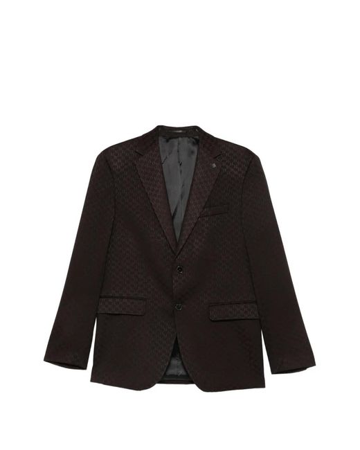 Karl Lagerfeld Black Monogram-Pattern Notched-Lapel Blazer for men