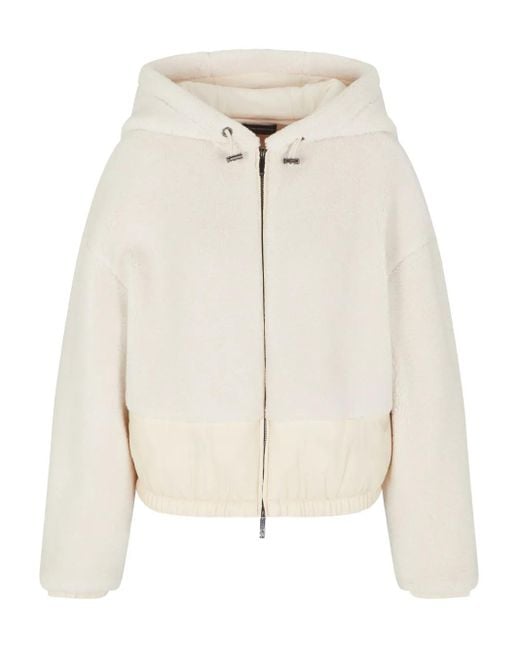 Emporio Armani White Fleece-Texture Hooded Jacket