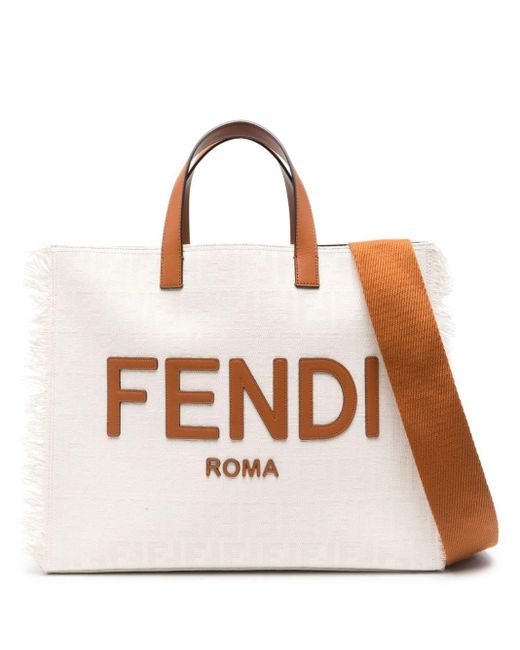 Borsa tote con logo jacquard di Fendi in White da Uomo
