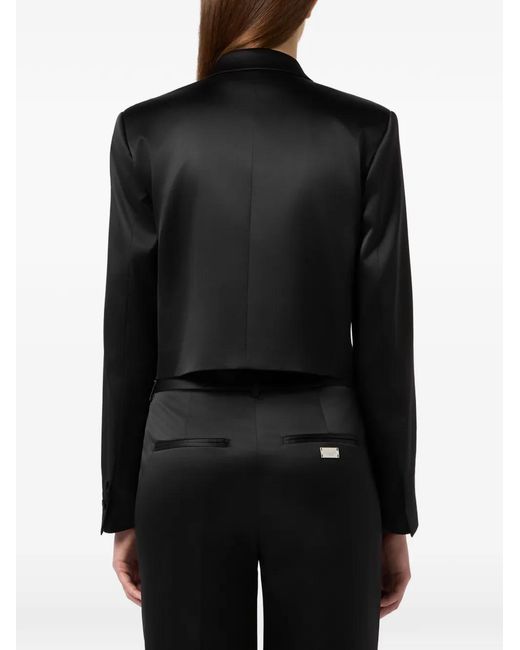 Philipp Plein Black Flower-Appliqué Satin Jacket