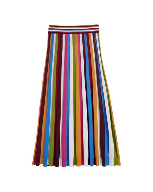 Chinti & Parker Red Midi Striped Wool Skirt