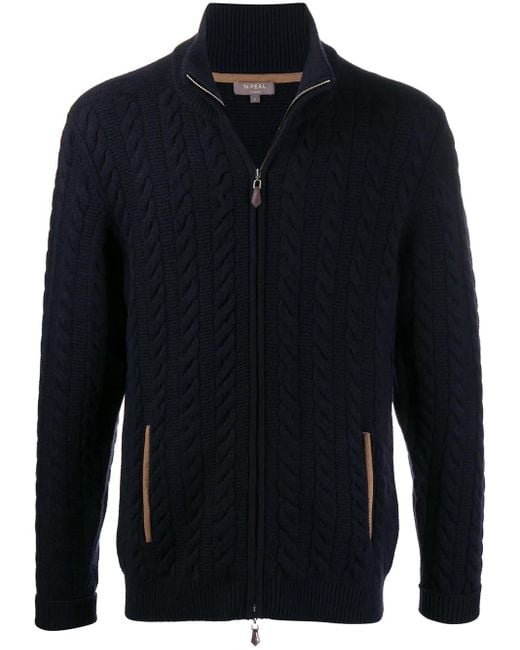 N.Peal Cashmere Blue Long Sleeve Cable Knit Sweater for men
