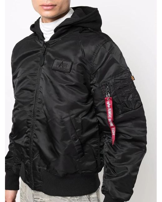 Alpha Industries Black Logo Zipped Bomber Jacket for men