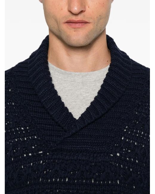 Canali Blue Cable-Knit Shawl-Collar Sweater for men
