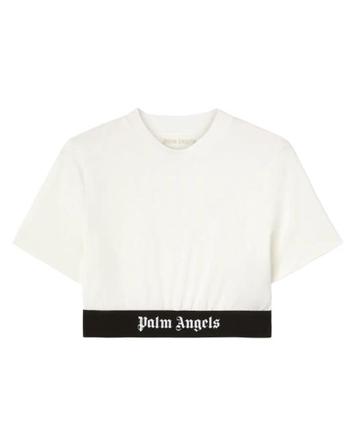 Palm Angels White Cropped-Oberteil Mit Logo-Bund
