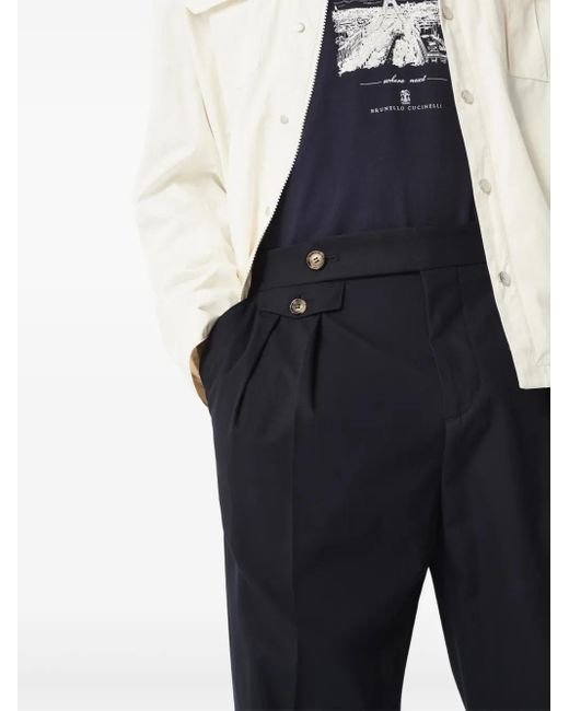 Brunello Cucinelli Blue Cotton Twill Trousers for men