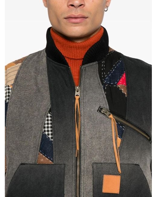 KHOKI Black Patchwork Zipped Waistcoat for men