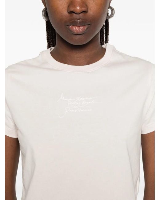 Maison Kitsuné White Embroidered Cropped T-Shirt