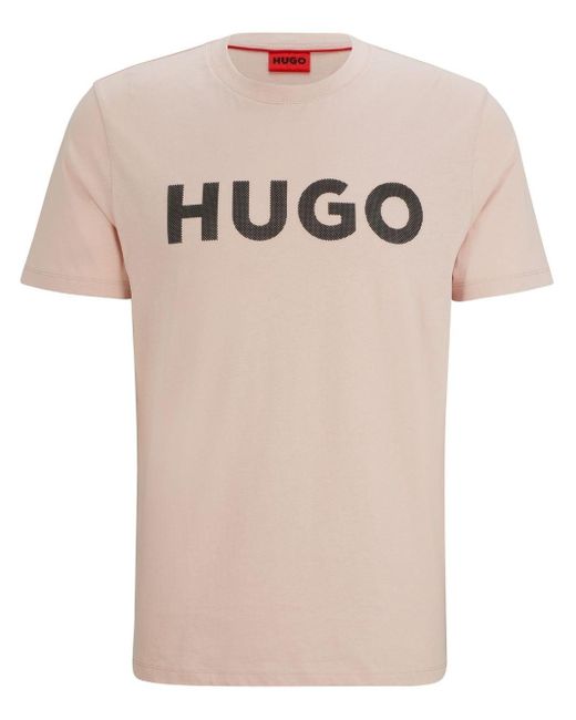 Camiseta con logo estampado HUGO de hombre de color Natural