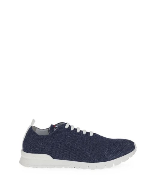 Kiton Blue Lace-Up Knitted Sneakers for men