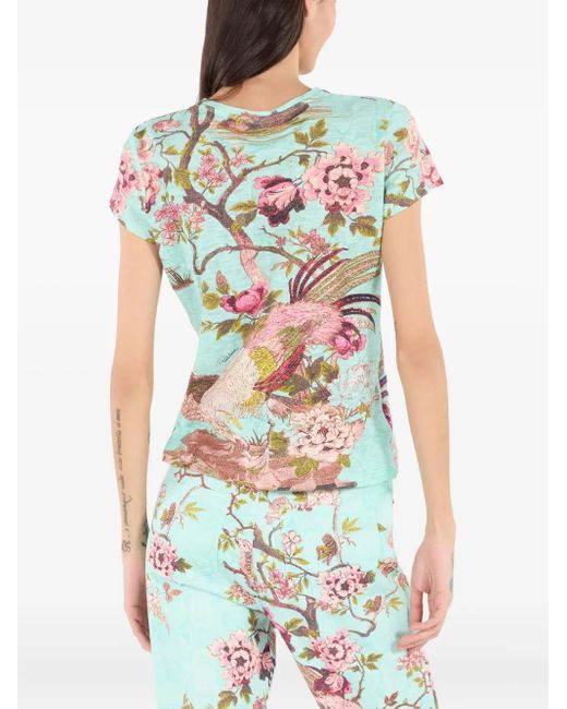 Roberto Cavalli Blue Bird-Print Short-Sleeve T-Shirt