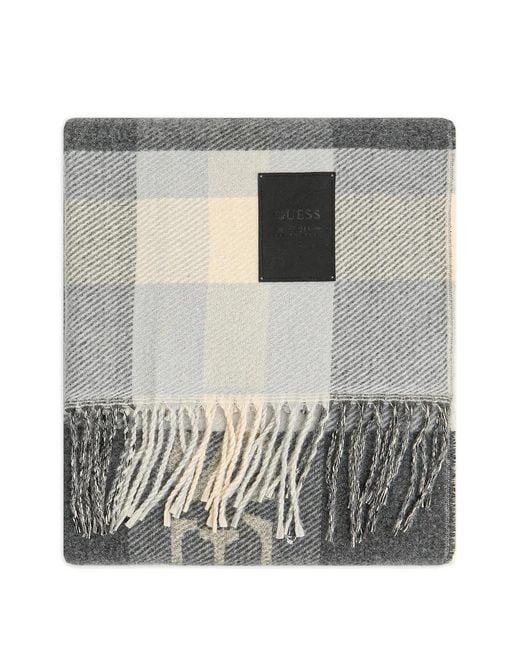 Guess Gray Check-Pattern Scarf for men