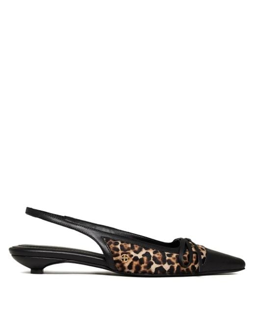 Anine Bing Black Zoey Leopard-Print Slingback Ballet Flats