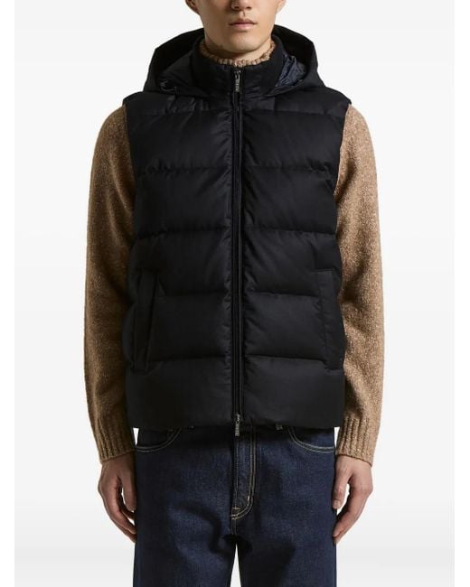 Peserico Black Loro Piana Hooded Gilet for men