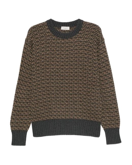 Piacenza Cashmere Brown Geometric-Pattern Wool Sweater for men