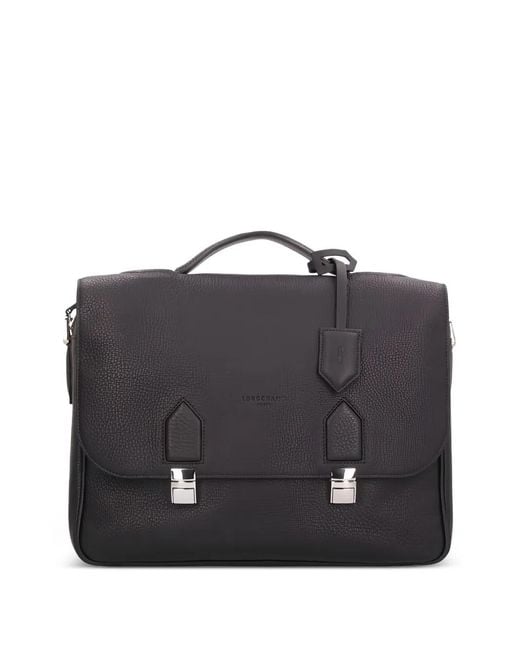 Longchamp Black Ulysse Leather Briefcase