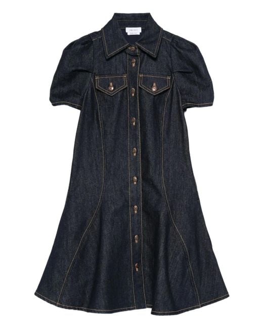 Alexander McQueen Blue Puff-Sleeve Button-Front Denim Dress