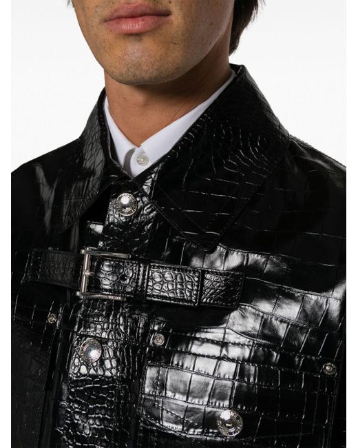 Veste en cuir à effet peau de crocodile Versace pour homme en coloris Black