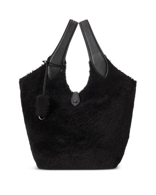 Polo Ralph Lauren Black Play Shearling Leather Tote Bag
