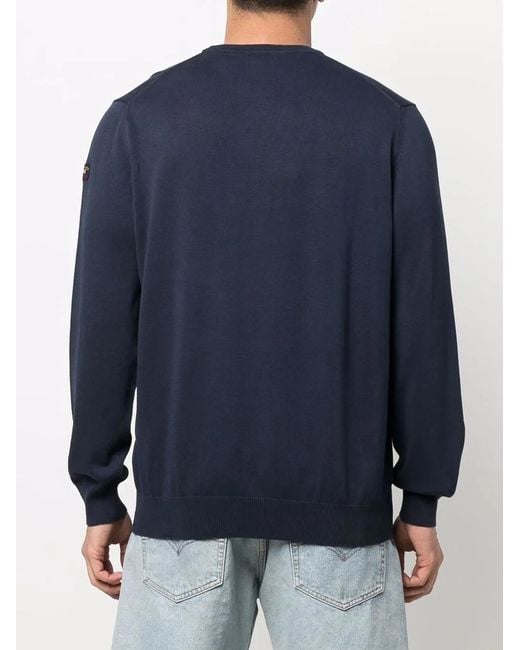 Paul & Shark Blue Logo-Patch Crew Neck Jumper for men