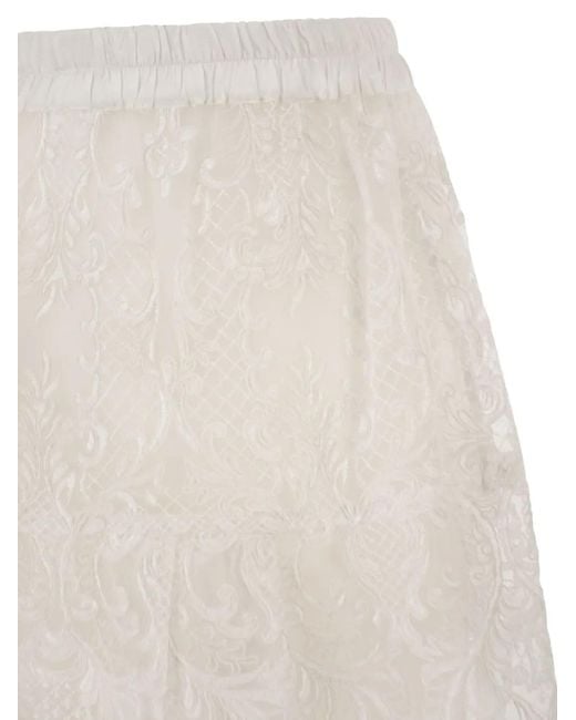 Maurizio Mykonos White Embroidered Lace-Construction Midi Skirt