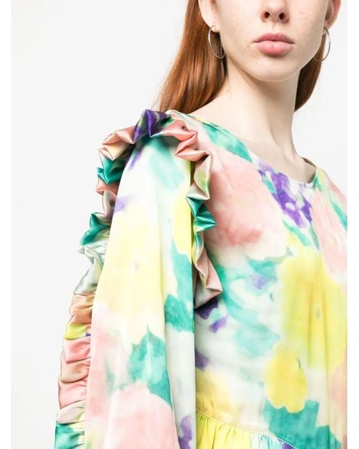 Remain Blue Floral-Print Long-Sleeved Maxi Dress