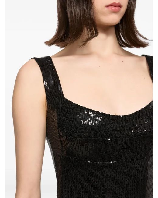 Atu Body Couture Black Square-Neck Sequin Bodysuit