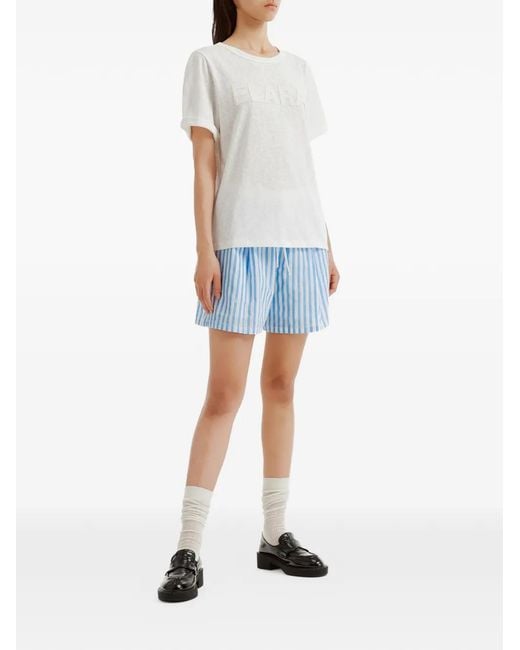 B+ AB Blue Vertical-Stripe Drawstring Mini Shorts