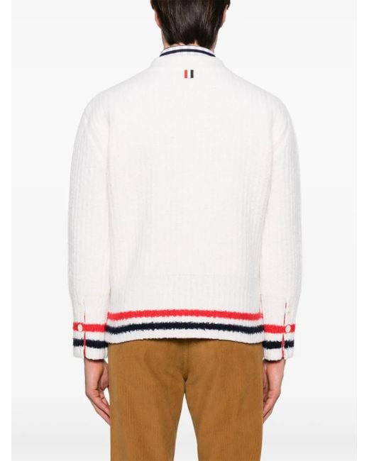 Thom Browne White Ribbed Knit Rwb Stripe Cardigan for men